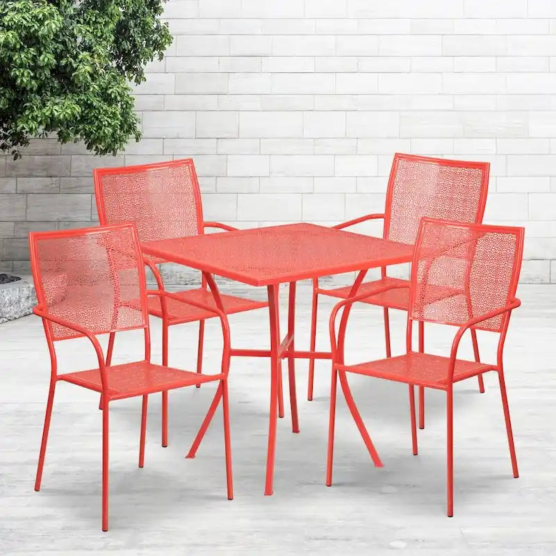 Ensemble table de patio carrée en acier pour intérieur et extérieur (28 pouces) avec 4 chaises à dossier carré