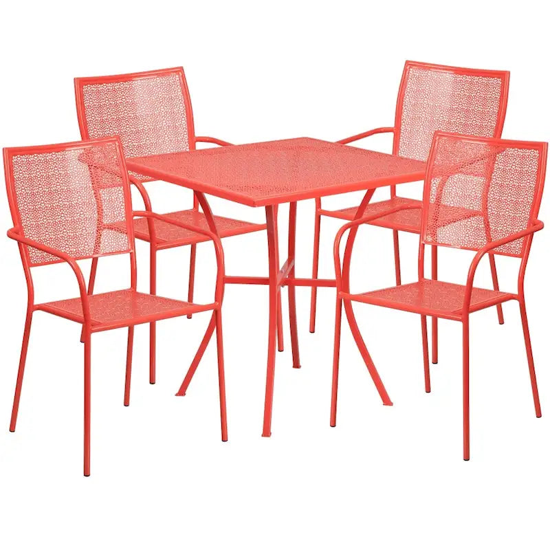 Ensemble table de patio carrée en acier pour intérieur et extérieur (28 pouces) avec 4 chaises à dossier carré