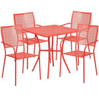 Ensemble table de patio carrée en acier pour intérieur et extérieur (28 pouces) avec 4 chaises à dossier carré