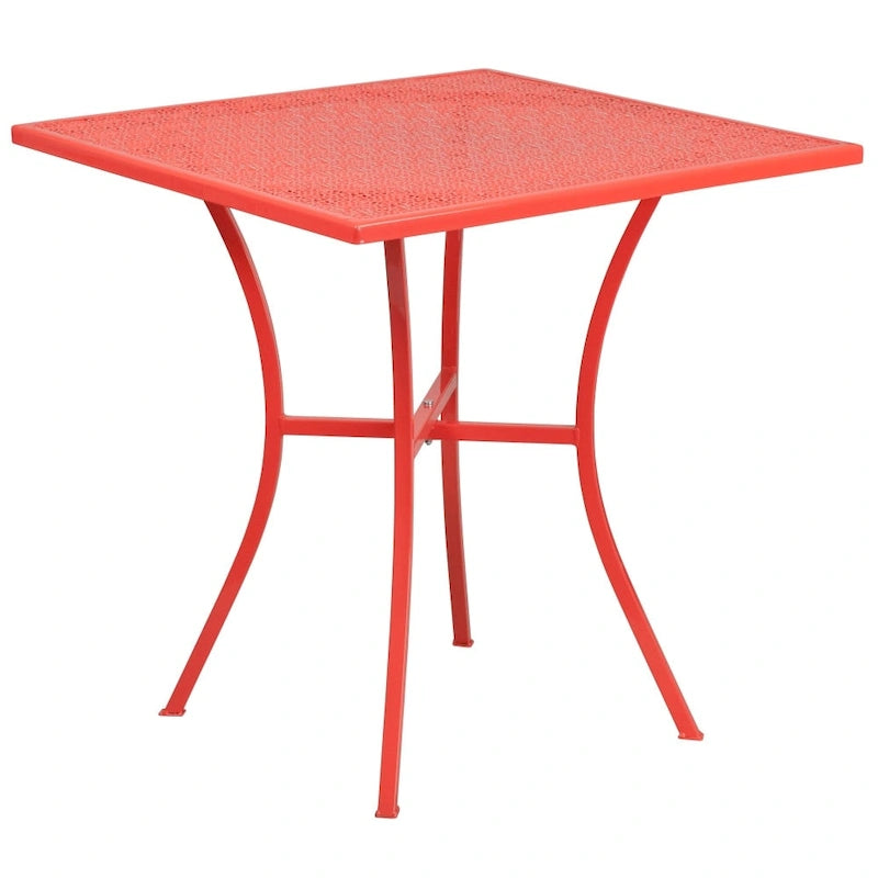 Ensemble table de patio carrée en acier pour intérieur et extérieur (28 pouces) avec 4 chaises à dossier carré