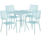 Ensemble table de patio carrée en acier pour intérieur et extérieur (28 pouces) avec 4 chaises à dossier carré