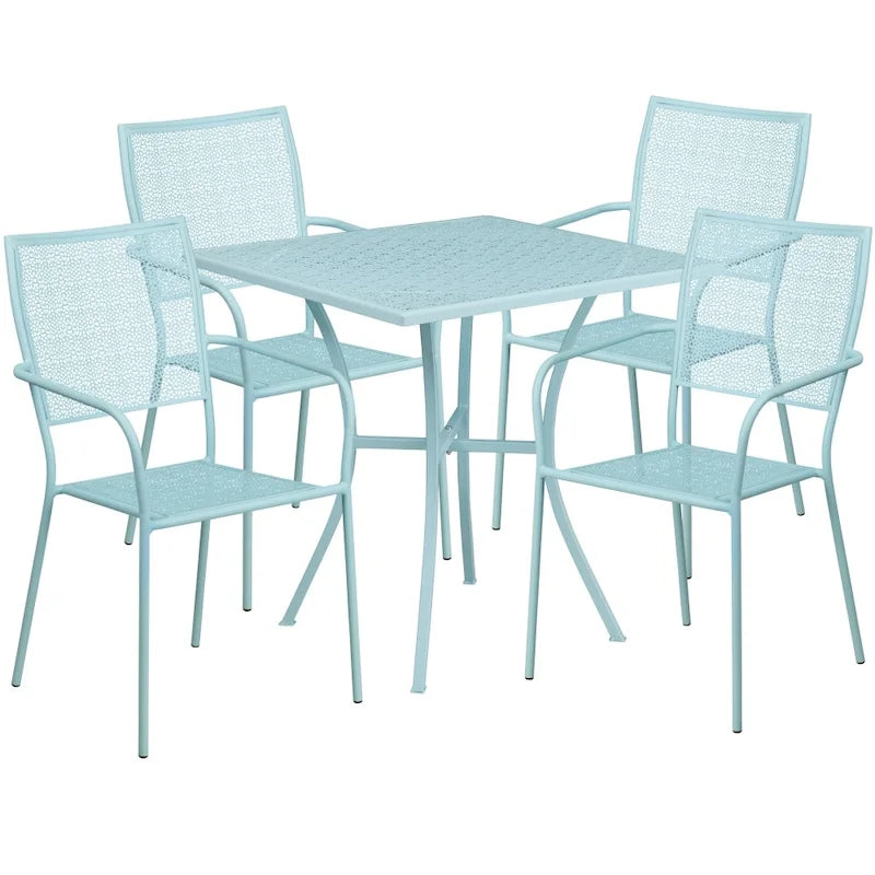 Ensemble table de patio carrée en acier pour intérieur et extérieur (28 pouces) avec 4 chaises à dossier carré