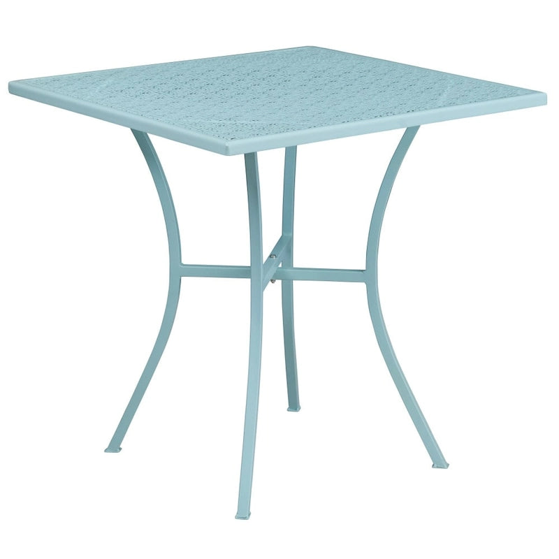 Ensemble table de patio carrée en acier pour intérieur et extérieur (28 pouces) avec 4 chaises à dossier carré