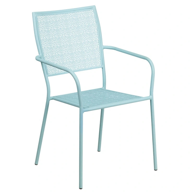 Ensemble table de patio carrée en acier pour intérieur et extérieur (28 pouces) avec 4 chaises à dossier carré