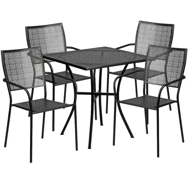Ensemble table de patio carrée en acier pour intérieur et extérieur (28 pouces) avec 4 chaises à dossier carré