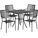 Ensemble table de patio carrée en acier pour intérieur et extérieur (28 pouces) avec 4 chaises à dossier carré