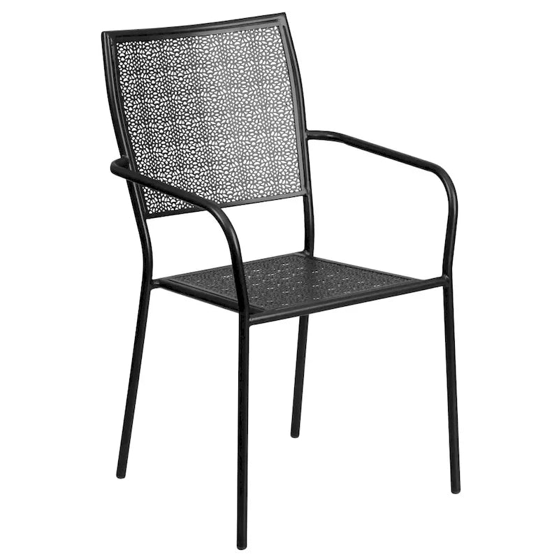 Ensemble table de patio carrée en acier pour intérieur et extérieur (28 pouces) avec 4 chaises à dossier carré