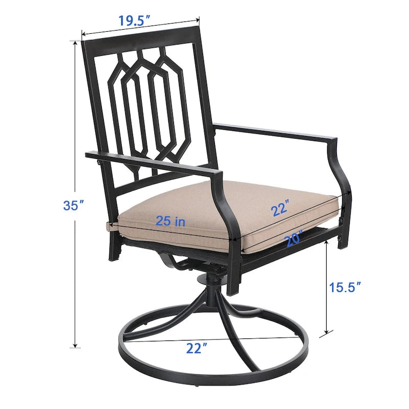 Ensemble de salle à manger de patio 7 pièces MAISON ARTS, 1 table rectangulaire aspect bois avec trou pour parasol et 6 chaises pivotantes en métal