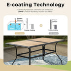 Ensemble de salle à manger de patio 7 pièces MAISON ARTS, 1 table rectangulaire aspect bois avec trou pour parasol et 6 chaises pivotantes en métal