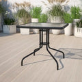 Table carrée en verre trempé et métal de 31,5 cm avec plateau à motif ondulé lisse
