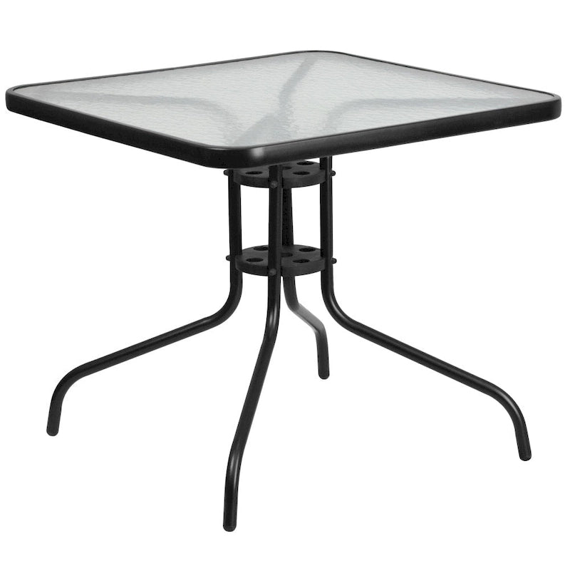 Table carrée en verre trempé et métal de 31,5 cm avec plateau à motif ondulé lisse