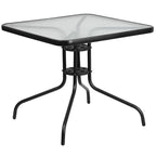 Table carrée en verre trempé et métal de 31,5 cm avec plateau à motif ondulé lisse