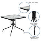 Table carrée en verre trempé et métal de 31,5 cm avec plateau à motif ondulé lisse