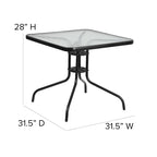 Table carrée en verre trempé et métal de 31,5 cm avec plateau à motif ondulé lisse