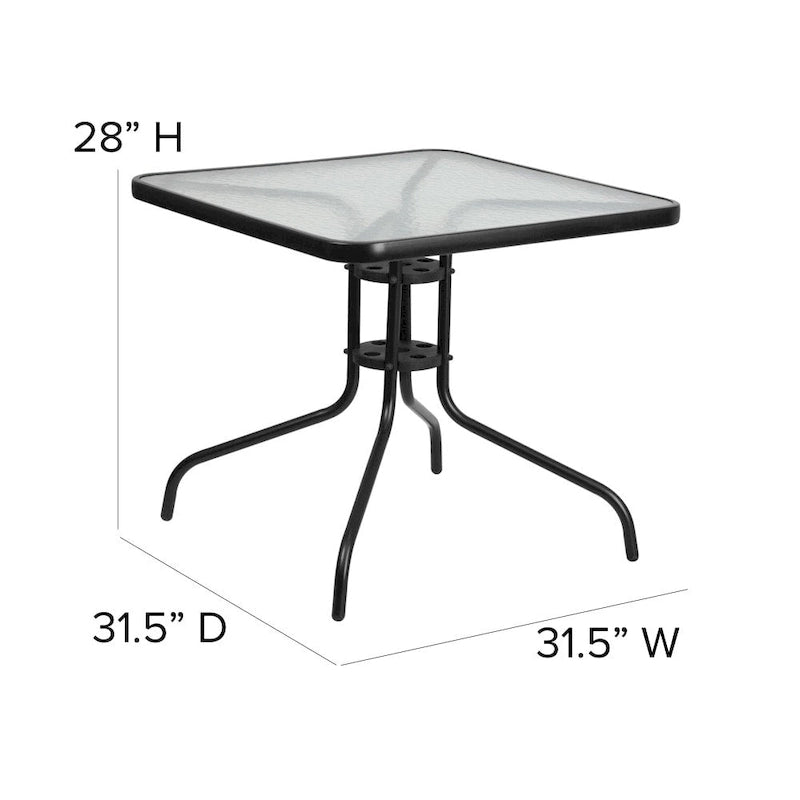 Table carrée en verre trempé et métal de 31,5 cm avec plateau à motif ondulé lisse