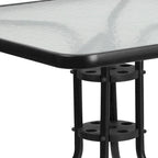 Table carrée en verre trempé et métal de 31,5 cm avec plateau à motif ondulé lisse
