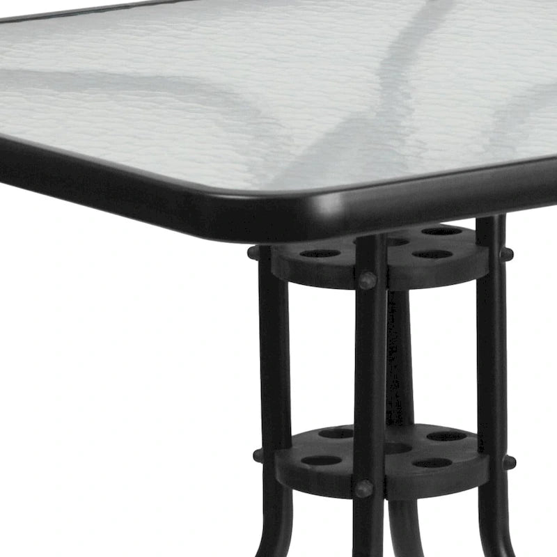 Table carrée en verre trempé et métal de 31,5 cm avec plateau à motif ondulé lisse