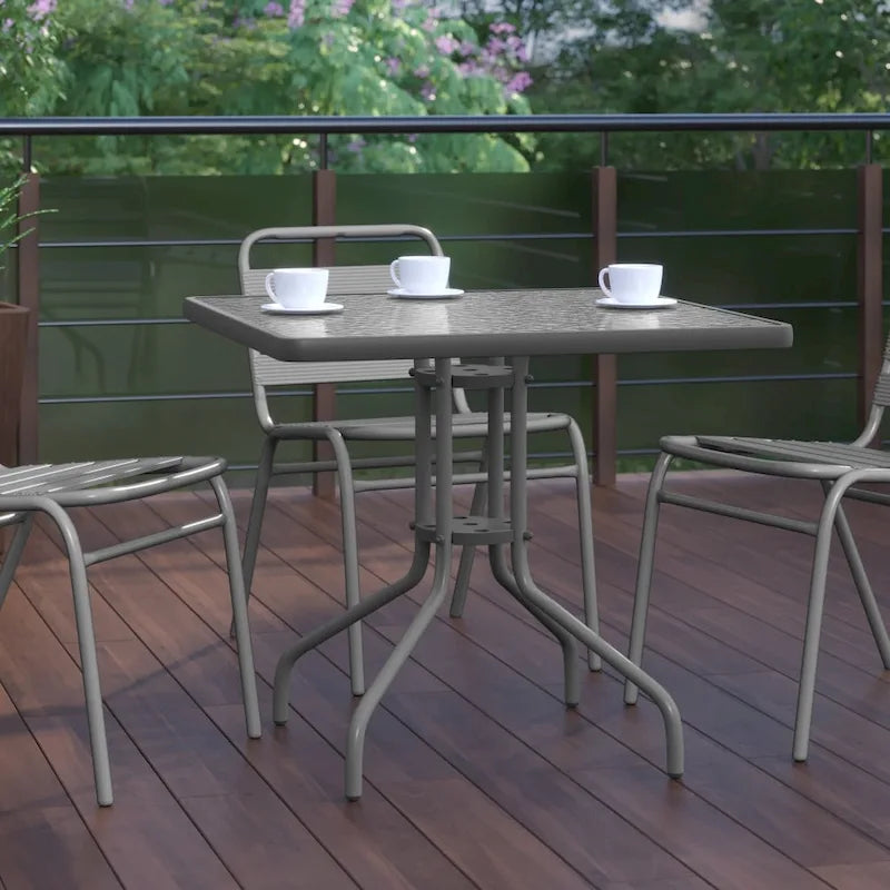 Table carrée en verre trempé et métal de 31,5 cm avec plateau à motif ondulé lisse