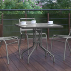 Table carrée en verre trempé et métal de 31,5 cm avec plateau à motif ondulé lisse