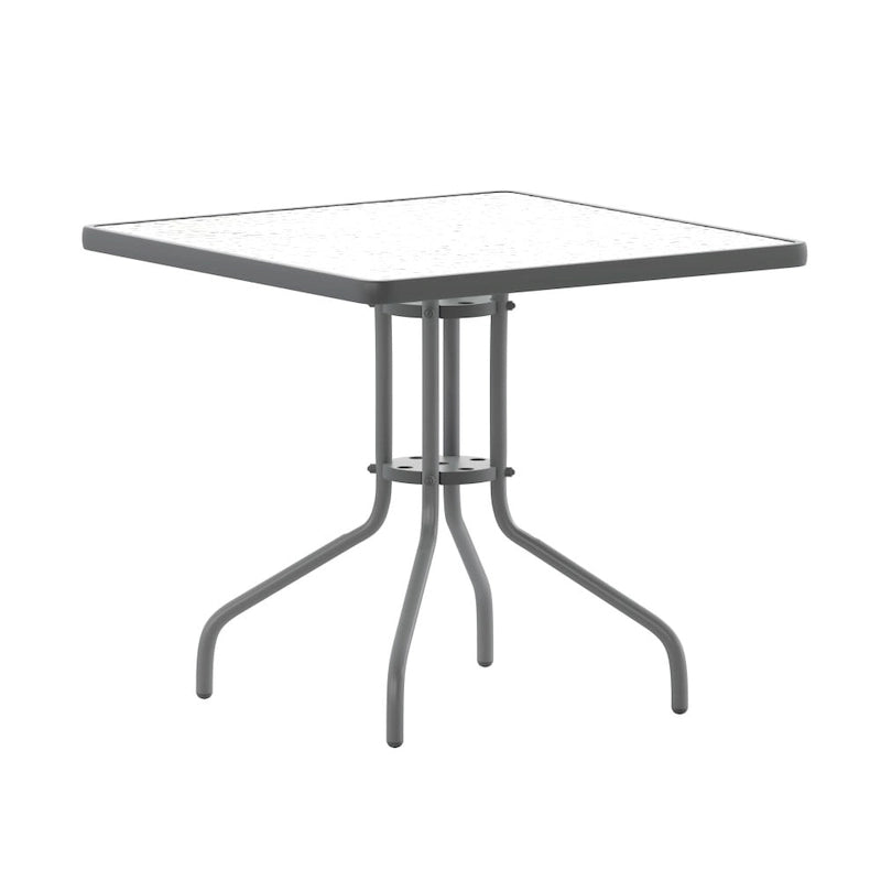 Table carrée en verre trempé et métal de 31,5 cm avec plateau à motif ondulé lisse