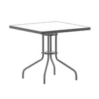 Table carrée en verre trempé et métal de 31,5 cm avec plateau à motif ondulé lisse