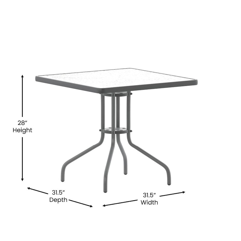 Table carrée en verre trempé et métal de 31,5 cm avec plateau à motif ondulé lisse