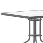 Table carrée en verre trempé et métal de 31,5 cm avec plateau à motif ondulé lisse