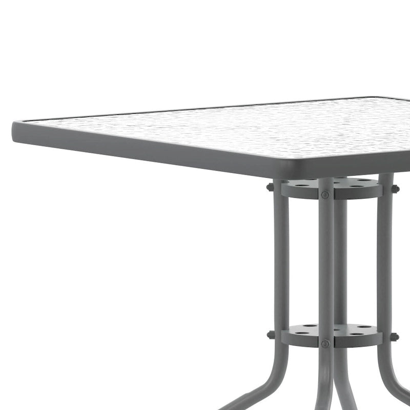 Table carrée en verre trempé et métal de 31,5 cm avec plateau à motif ondulé lisse