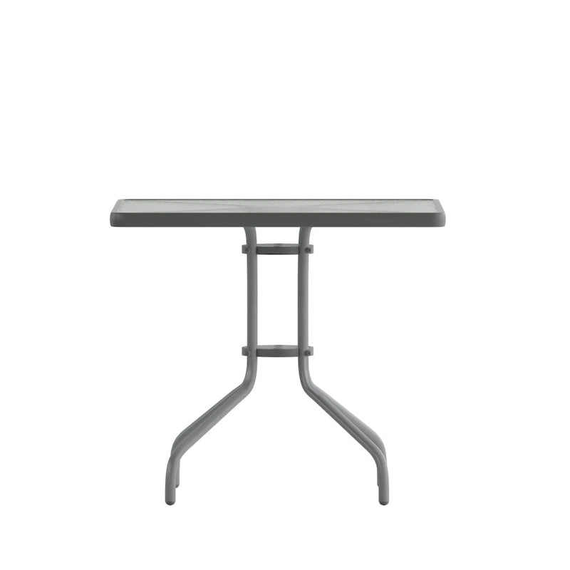 Table carrée en verre trempé et métal de 31,5 cm avec plateau à motif ondulé lisse