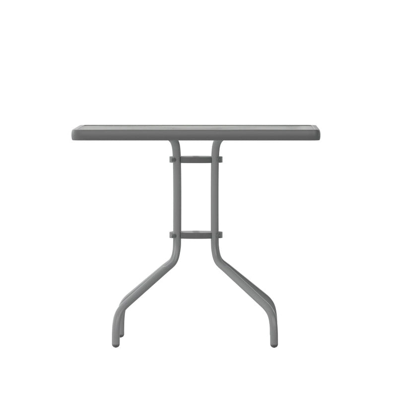 Table carrée en verre trempé et métal de 31,5 cm avec plateau à motif ondulé lisse