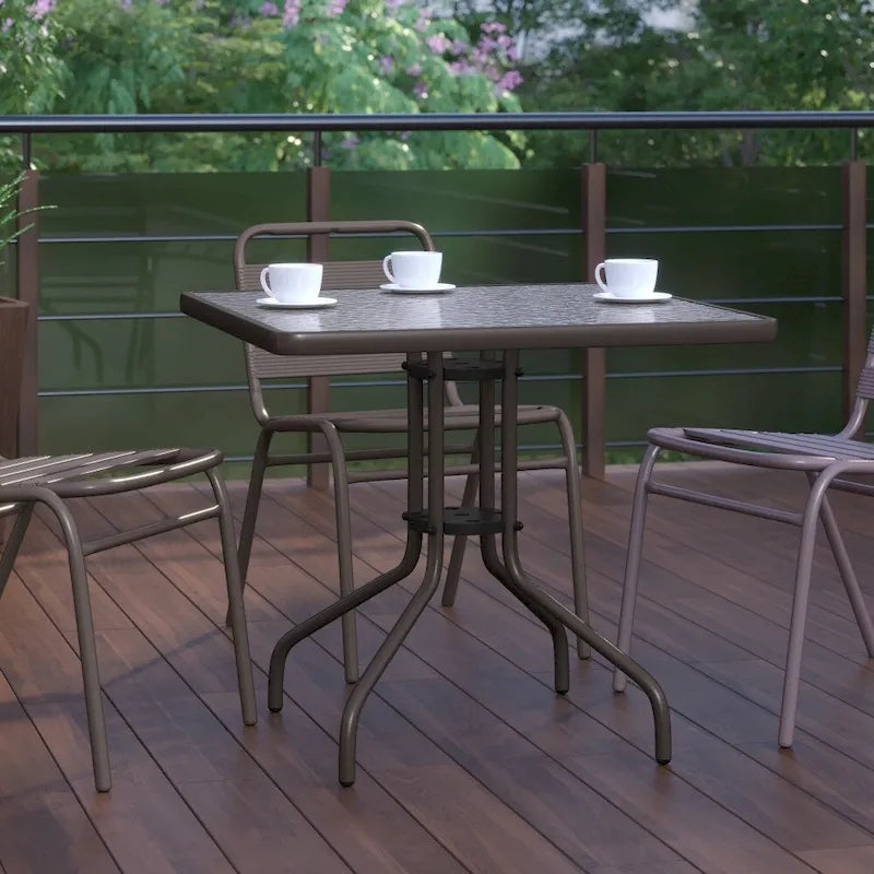Table carrée en verre trempé et métal de 31,5 cm avec plateau à motif ondulé lisse