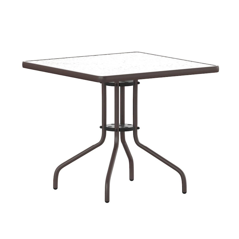 Table carrée en verre trempé et métal de 31,5 cm avec plateau à motif ondulé lisse