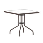 Table carrée en verre trempé et métal de 31,5 cm avec plateau à motif ondulé lisse