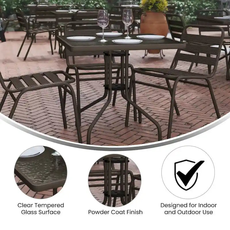 Table carrée en verre trempé et métal de 31,5 cm avec plateau à motif ondulé lisse