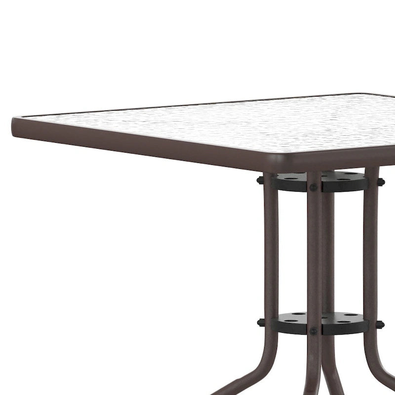 Table carrée en verre trempé et métal de 31,5 cm avec plateau à motif ondulé lisse