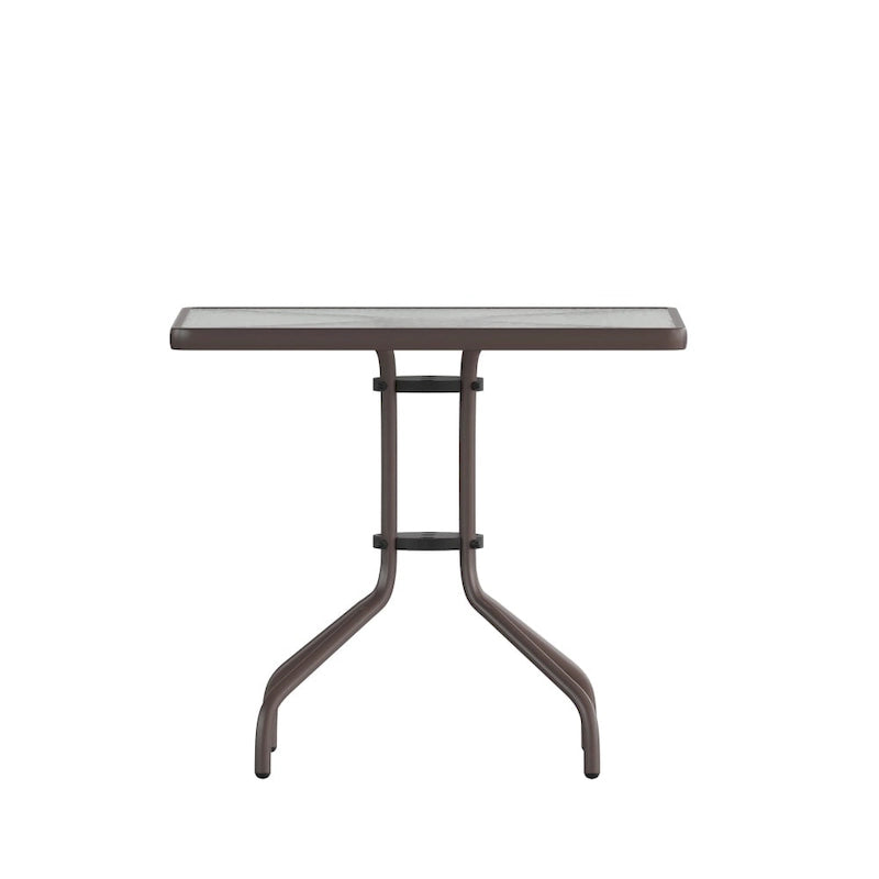 Table carrée en verre trempé et métal de 31,5 cm avec plateau à motif ondulé lisse