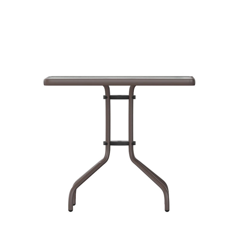 Table carrée en verre trempé et métal de 31,5 cm avec plateau à motif ondulé lisse