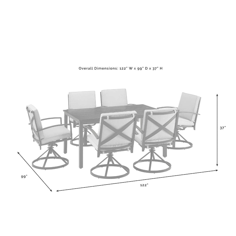 Ensemble de salle à manger d'extérieur Crosley Kaplan 7 pièces - 122 cm (L) x 99 cm (P) x 37 cm (H)