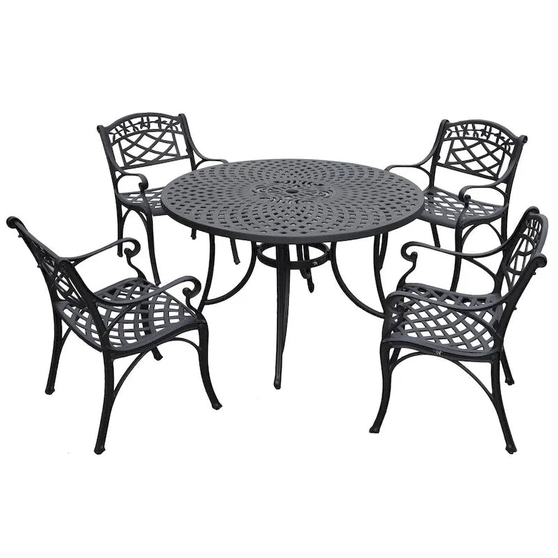 Ensemble de salle à manger d'extérieur Crosley Sedona 46 cinq pièces en aluminium moulé avec chaises et accoudoirs, finition noire - Non disponible