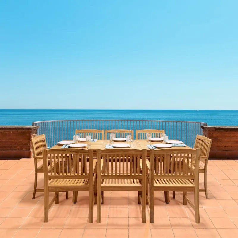 Ensemble de salle à manger de patio 9 pièces en teck de qualité A de Santorin