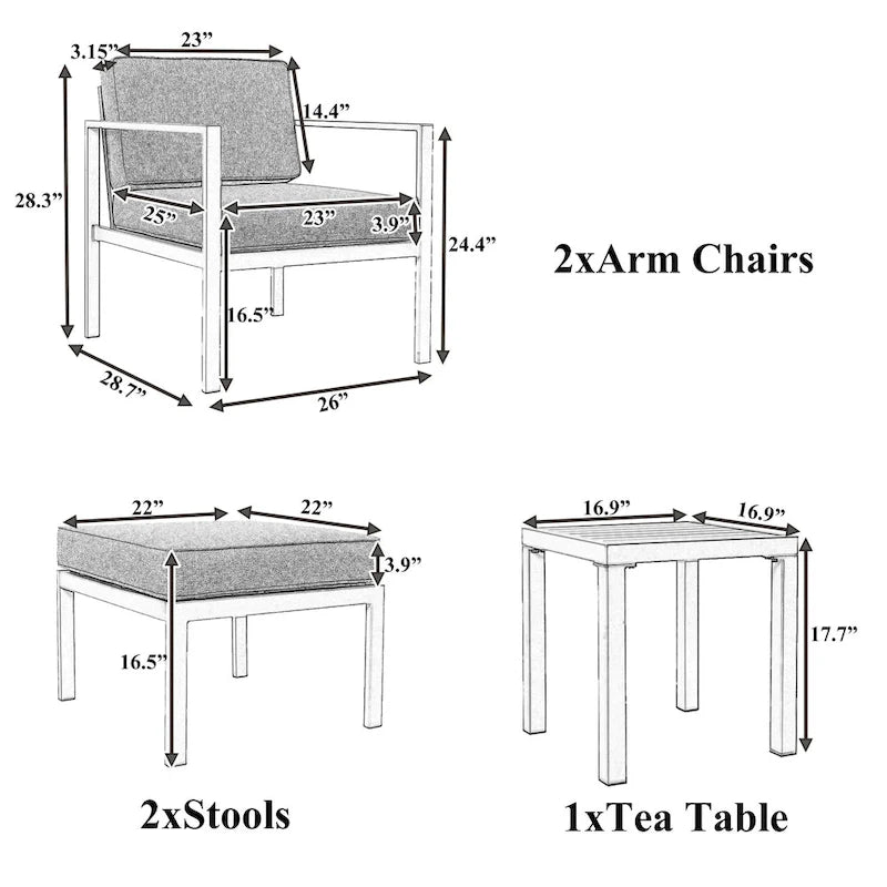 Ensemble de conversation 5 pièces en alliage d'aluminium Clihome pour patio