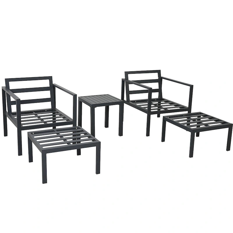 Ensemble de conversation 5 pièces en alliage d'aluminium Clihome pour patio