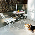 Ensemble bistro 3 pièces en fer thermolaqué comprenant une table et des chaises de jardin pliables