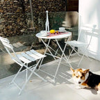 Ensemble bistro 3 pièces en fer thermolaqué comprenant une table et des chaises de jardin pliables