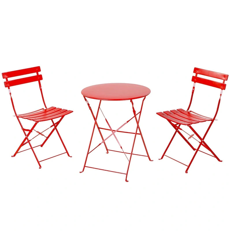 Ensemble bistro 3 pièces en fer thermolaqué comprenant une table et des chaises de jardin pliables
