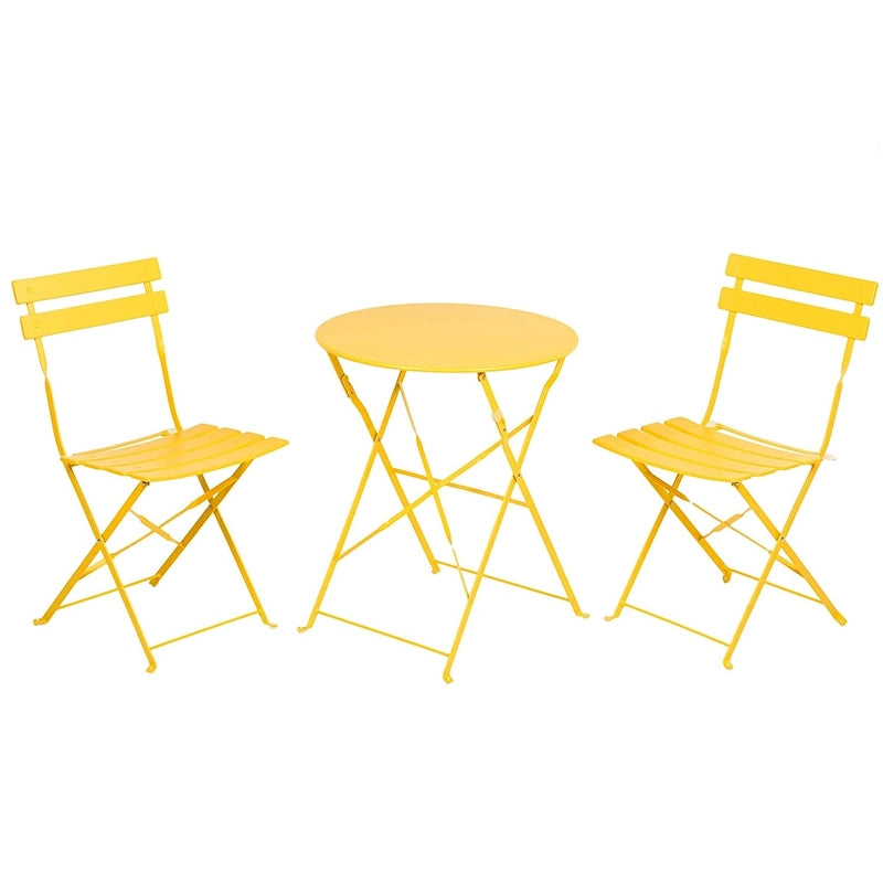 Ensemble bistro 3 pièces en fer thermolaqué comprenant une table et des chaises de jardin pliables