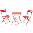 Ensemble bistro 3 pièces en fer thermolaqué comprenant une table et des chaises de jardin pliables