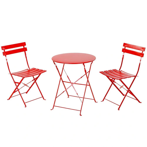 Ensemble bistro 3 pièces en fer thermolaqué comprenant une table et des chaises de jardin pliables