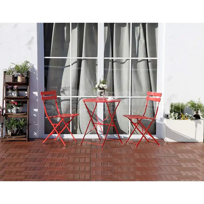 Ensemble bistro 3 pièces en fer thermolaqué comprenant une table et des chaises de jardin pliables
