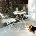 Ensemble bistro 3 pièces en fer thermolaqué comprenant une table et des chaises de jardin pliables